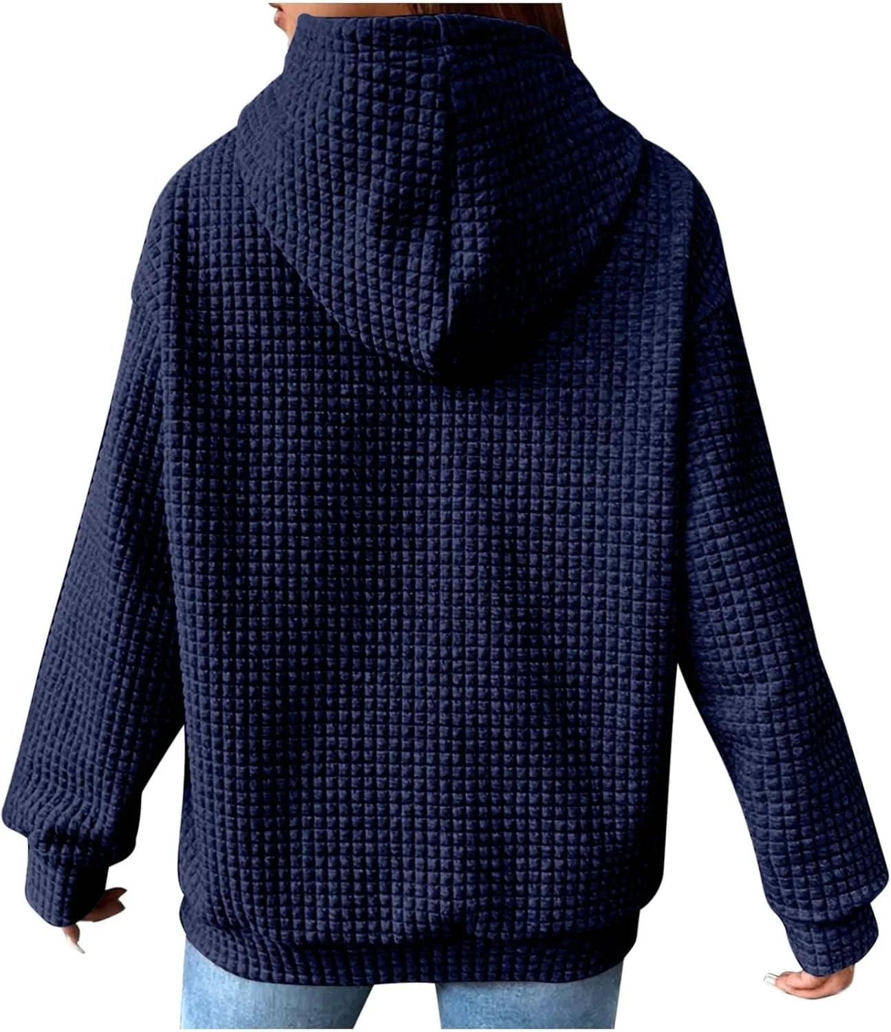 Womens Oversized Hooded Sweatshirts Lightweight Quilted Pullover Hoodies Long Sleeve Dressy Casual Top Fall Outfits