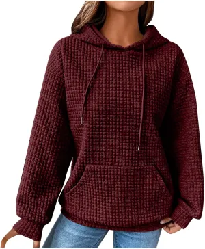 Womens Oversized Hooded Sweatshirts Lightweight Quilted Pullover Hoodies Long Sleeve Dressy Casual Top Fall Outfits