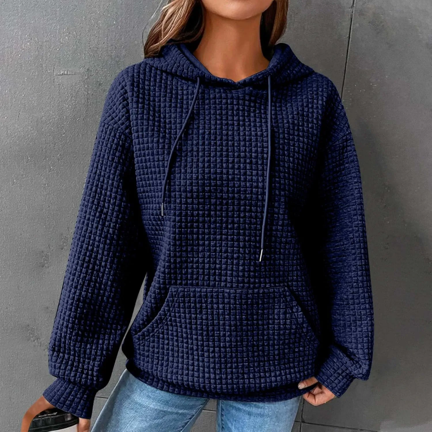 Womens Oversized Hooded Sweatshirts Lightweight Quilted Pullover Hoodies Long Sleeve Dressy Casual Top Fall Outfits