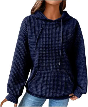 Womens Oversized Hooded Sweatshirts Lightweight Quilted Pullover Hoodies Long Sleeve Dressy Casual Top Fall Outfits