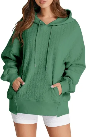 Women's Oversized Hoodies Fall Trendy Textured Long Sleeve Sweatshirt Y2k Casual Comfy Pullover Tops with Pockets
