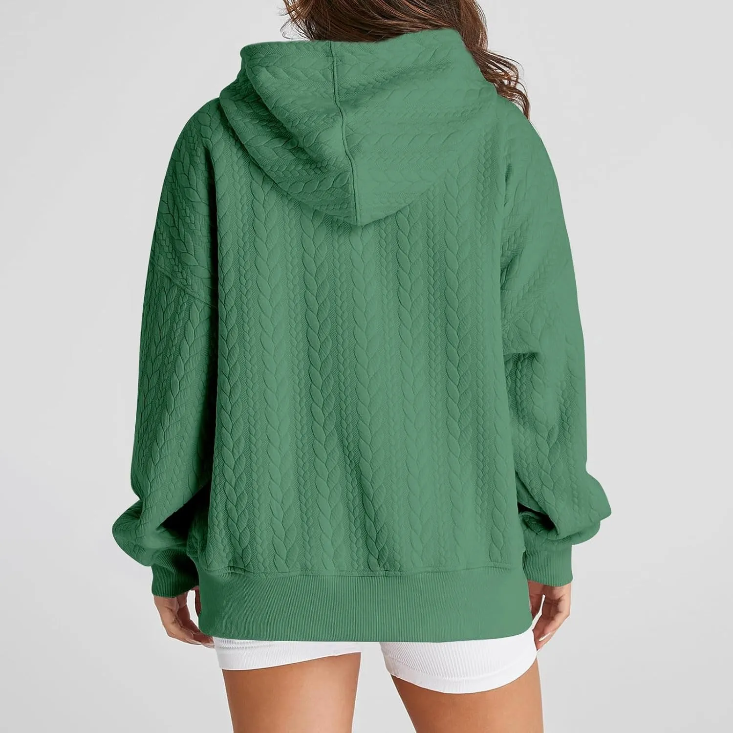 Women's Oversized Hoodies Fall Trendy Textured Long Sleeve Sweatshirt Y2k Casual Comfy Pullover Tops with Pockets