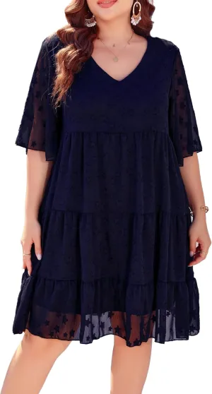 Women's Plus Size Summer Chiffon Loose Fit Dress Casual V Neck Belly Sleeve Babydoll Maternity Dress Sundress