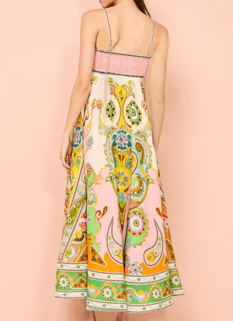 Women's Summer Sleeveless Floral Print Maxi Dress Square Neck Y2k Spaghetti Strap Dress Beach Sun Vacation Sundress