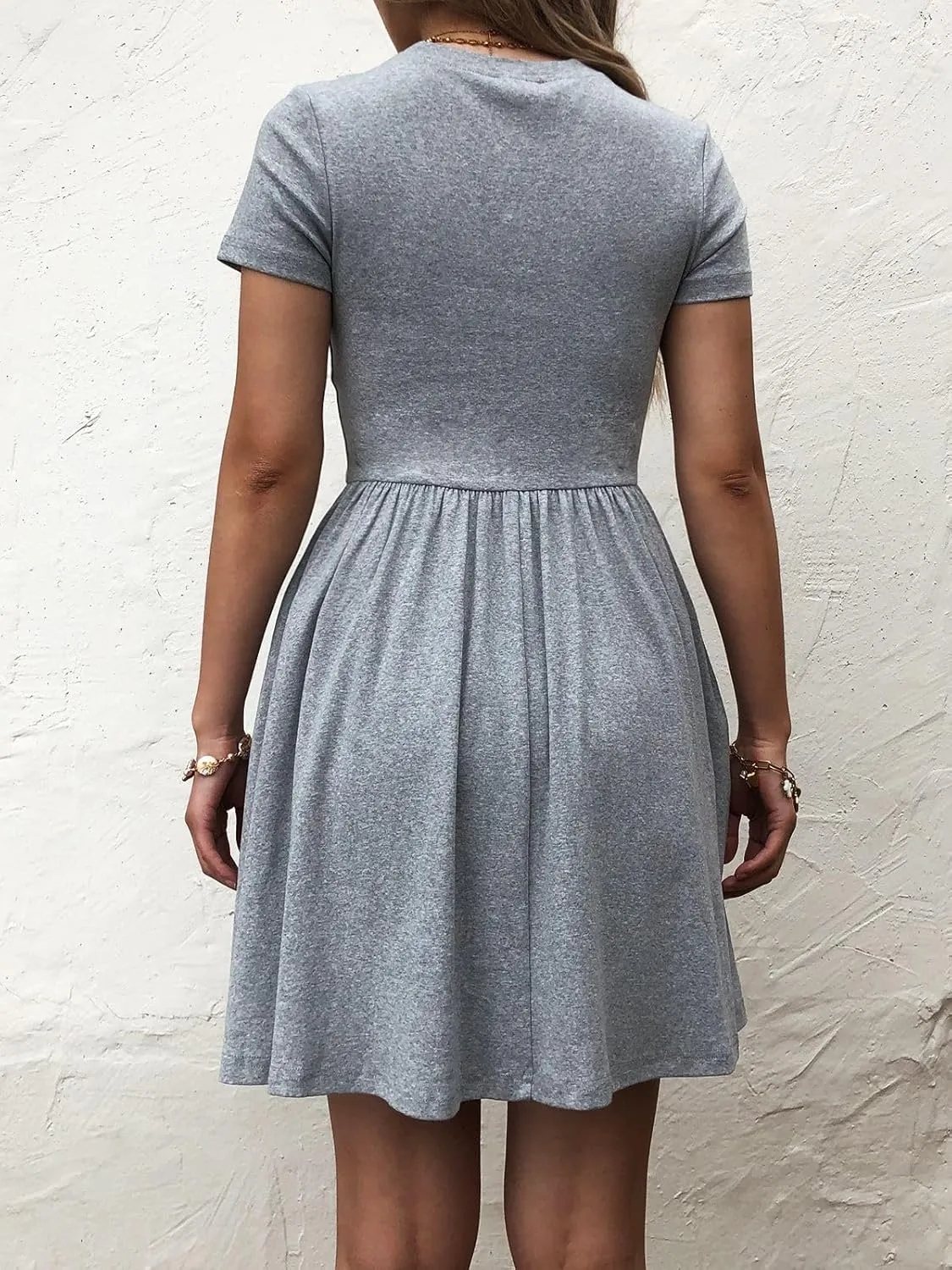 Womens Summer T Shirt Dress Short Sleeve Casual Mini Dresses Drop Waist Swing A Line Dress with Pockets