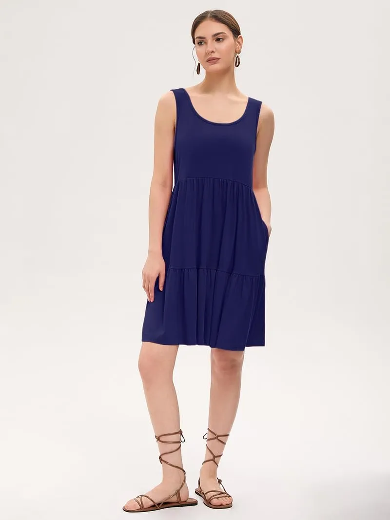 Women's Summer Tank Dress Casual Sleeveless Crewneck T Shirt Sundress Flowy Tiered Swing Mini Beach Vacation Dresses
