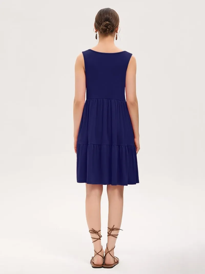 Women's Summer Tank Dress Casual Sleeveless Crewneck T Shirt Sundress Flowy Tiered Swing Mini Beach Vacation Dresses