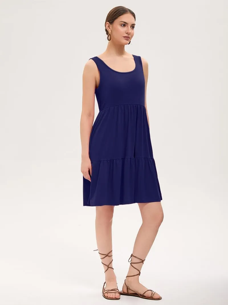 Women's Summer Tank Dress Casual Sleeveless Crewneck T Shirt Sundress Flowy Tiered Swing Mini Beach Vacation Dresses