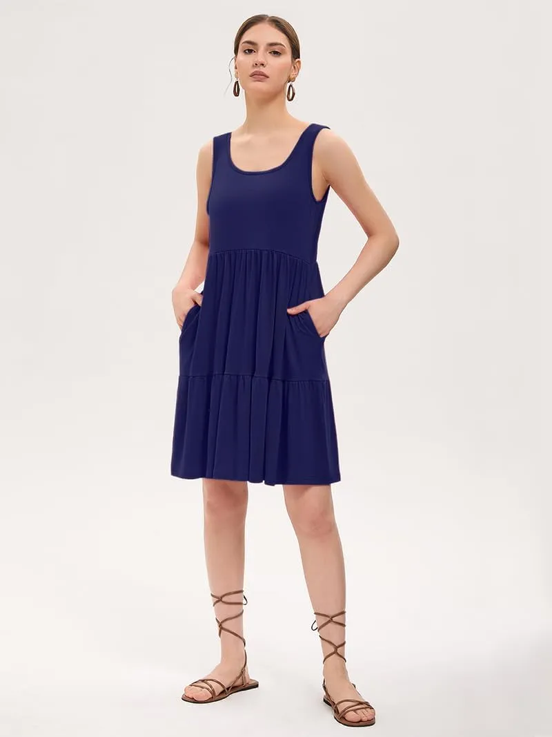 Women's Summer Tank Dress Casual Sleeveless Crewneck T Shirt Sundress Flowy Tiered Swing Mini Beach Vacation Dresses