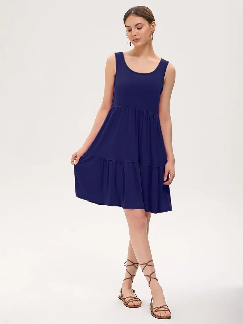 Women's Summer Tank Dress Casual Sleeveless Crewneck T Shirt Sundress Flowy Tiered Swing Mini Beach Vacation Dresses