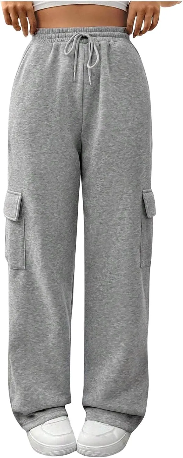 Womens Sweatpants Wide Leg Cargo Pants Fall Fashion Sweat Pants Baggy Winter Clothes Joggers Parachute Pants