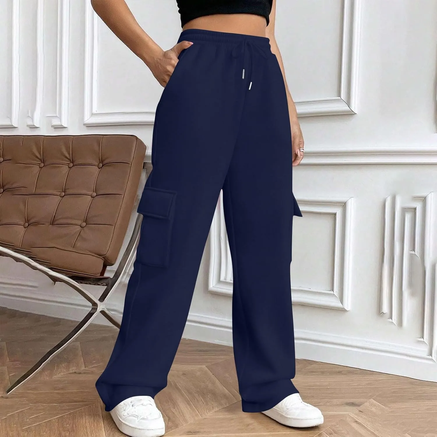Womens Sweatpants Wide Leg Cargo Pants Fall Fashion Sweat Pants Baggy Winter Clothes Joggers Parachute Pants