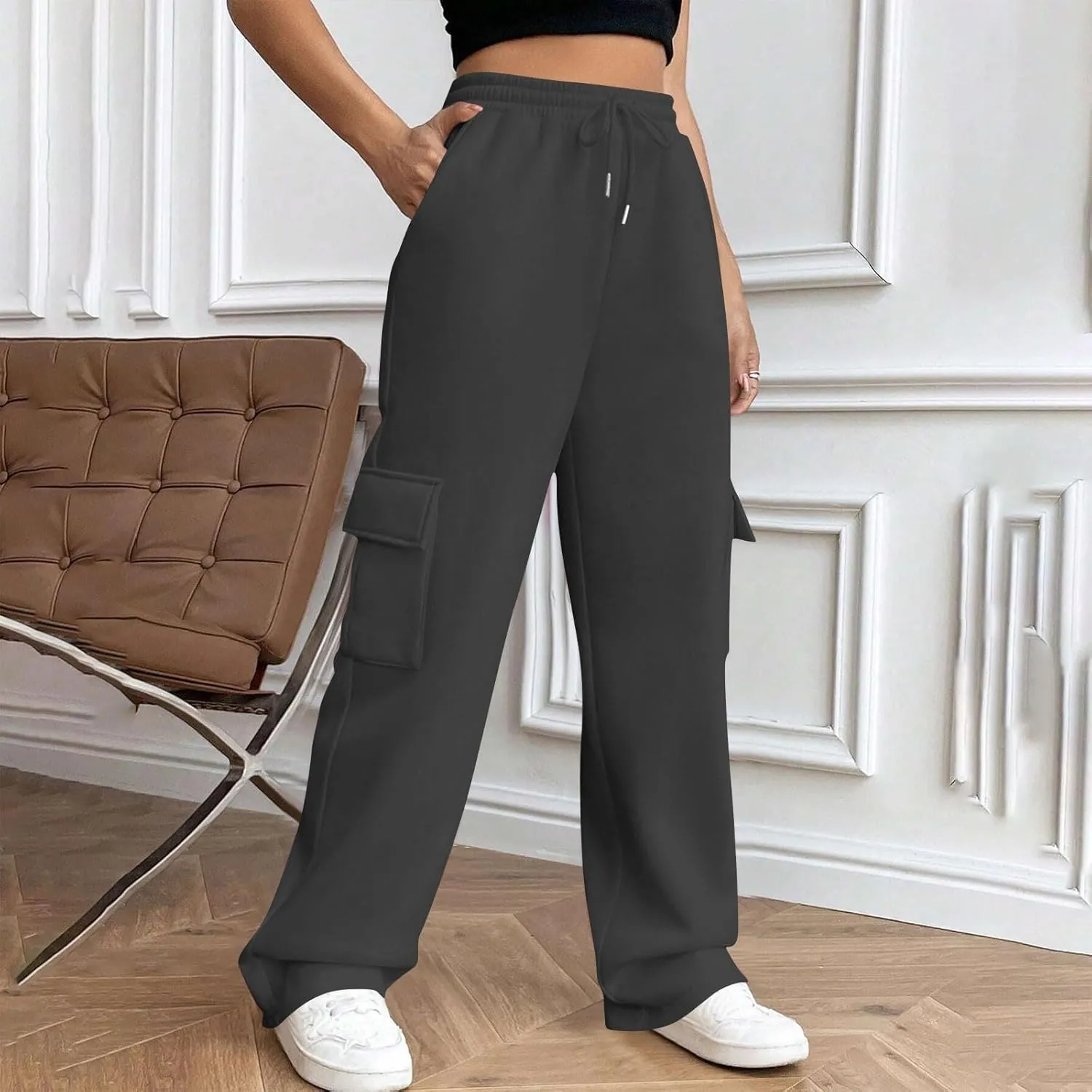 Womens Sweatpants Wide Leg Cargo Pants Fall Fashion Sweat Pants Baggy Winter Clothes Joggers Parachute Pants