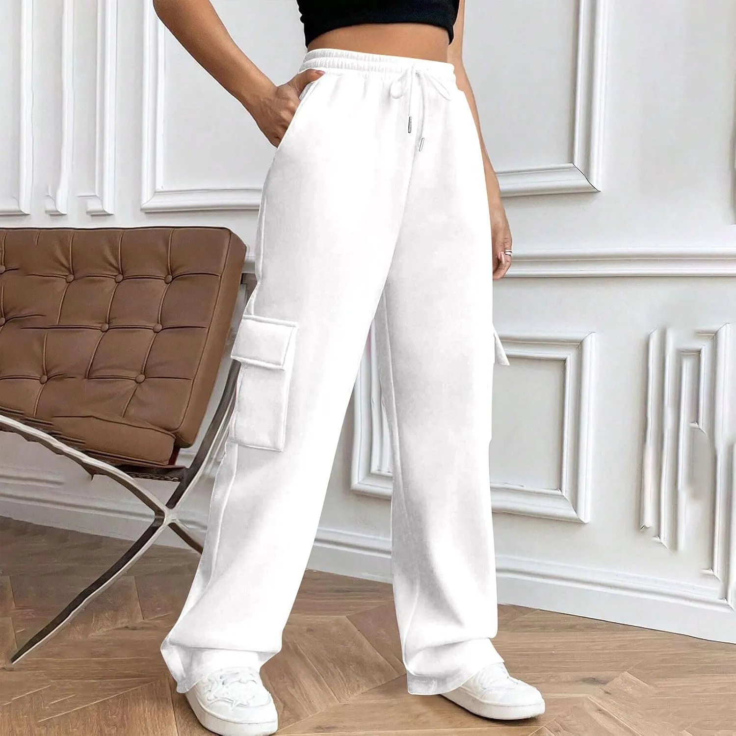 Womens Sweatpants Wide Leg Cargo Pants Fall Fashion Sweat Pants Baggy Winter Clothes Joggers Parachute Pants