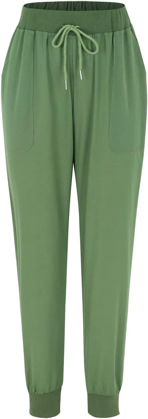 Womens Tapered Pants Casual Cotton Linen Pants Elastic Waist Linen Joggers Drawstring Pants with Pockets Trousers