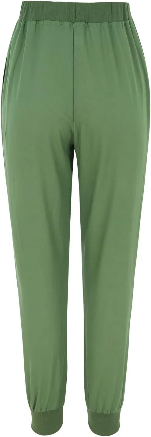 Womens Tapered Pants Casual Cotton Linen Pants Elastic Waist Linen Joggers Drawstring Pants with Pockets Trousers