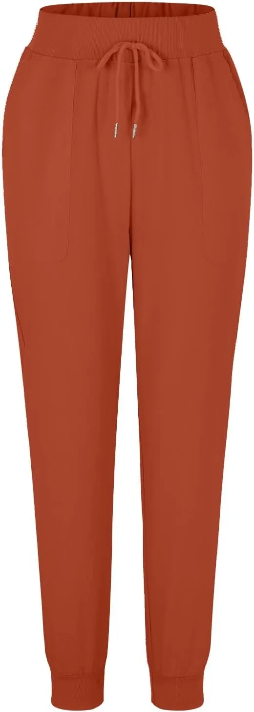 Womens Tapered Pants Casual Cotton Linen Pants Elastic Waist Linen Joggers Drawstring Pants with Pockets Trousers