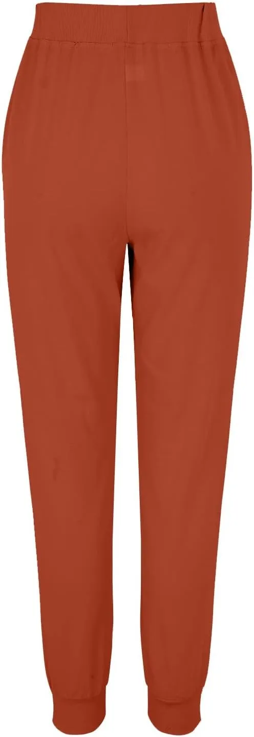 Womens Tapered Pants Casual Cotton Linen Pants Elastic Waist Linen Joggers Drawstring Pants with Pockets Trousers