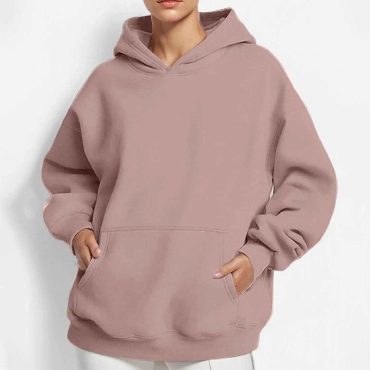 Womens Thick Oversized Pullover Hoodie with Front Pocket Casual Loose Fit Sweatshirt 2025 Fashion Fleece Sweater Tuinc