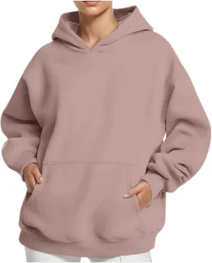 Womens Thick Oversized Pullover Hoodie with Front Pocket Casual Loose Fit Sweatshirt 2025 Fashion Fleece Sweater Tuinc