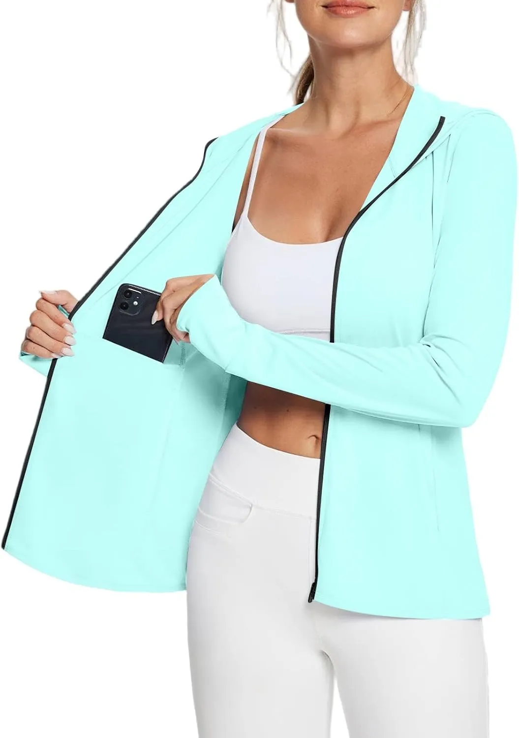 Women's UPF Sun Protection Shirts SPF Jacket UV Zip Up Hoodie Long Sleeve Summer Ice Silk Outdoor with Pockets
