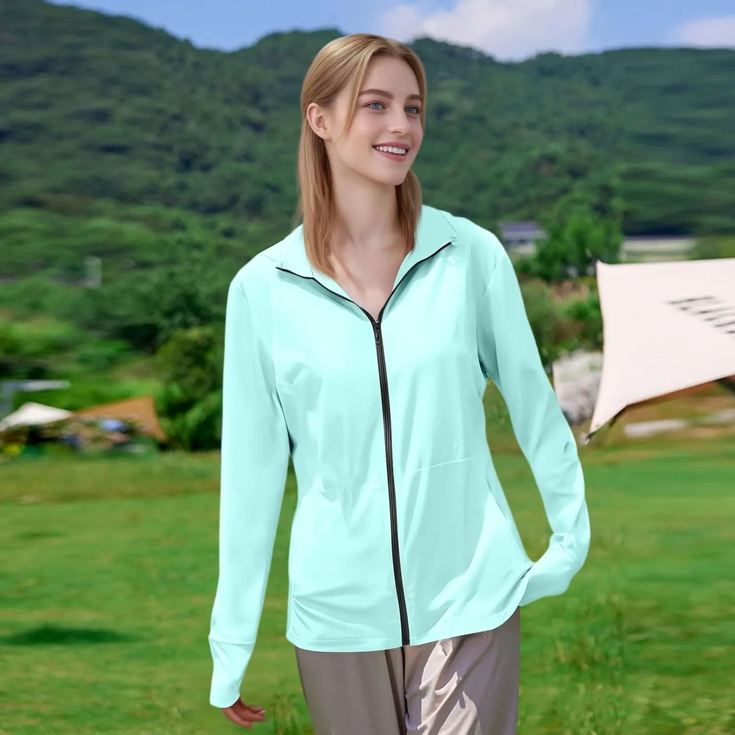 Women's UPF Sun Protection Shirts SPF Jacket UV Zip Up Hoodie Long Sleeve Summer Ice Silk Outdoor with Pockets