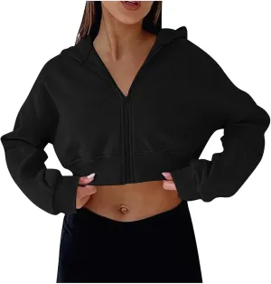 Womens Zip Up Cropped Sweatshirts Hoodie Long Sleeve Jacket Trendy Y2K Crop Tops 2024 Fashion Outfits Clothing