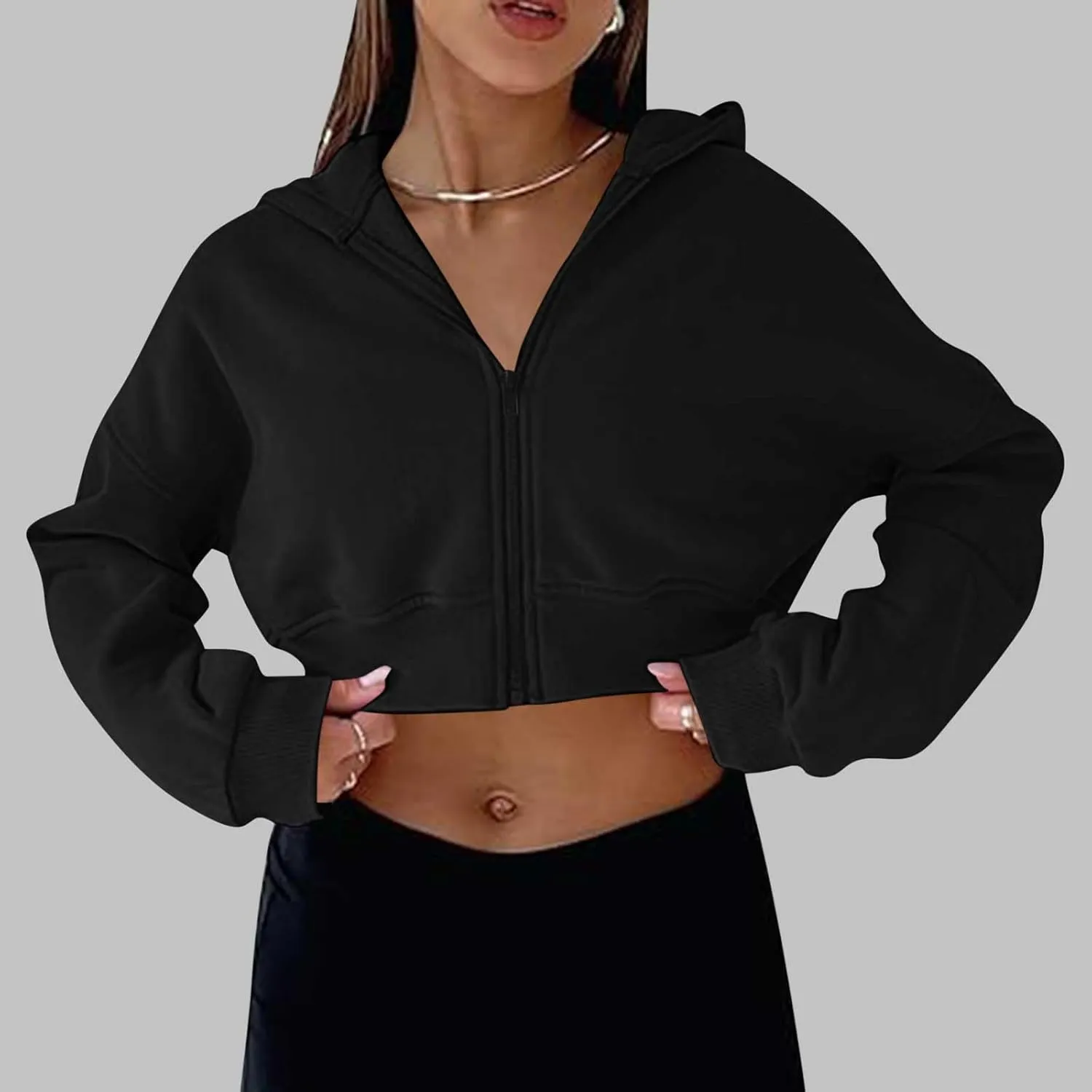Womens Zip Up Cropped Sweatshirts Hoodie Long Sleeve Jacket Trendy Y2K Crop Tops 2024 Fashion Outfits Clothing