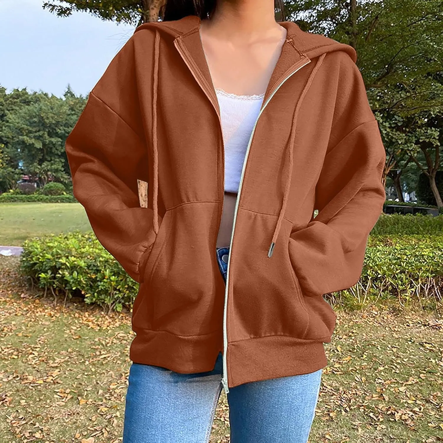 Womens Zip Up Hoodies Sweatshirt Long Sleeve Oversized Fleece Y2K Jacket Fall Outfits Fashion Clothes