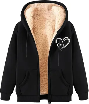 Womens Zip Up Hoodies Winter lightweight Fleece Lined Coats Comfy Warm Plus Size Sherpa Sweatshirt with Pockets