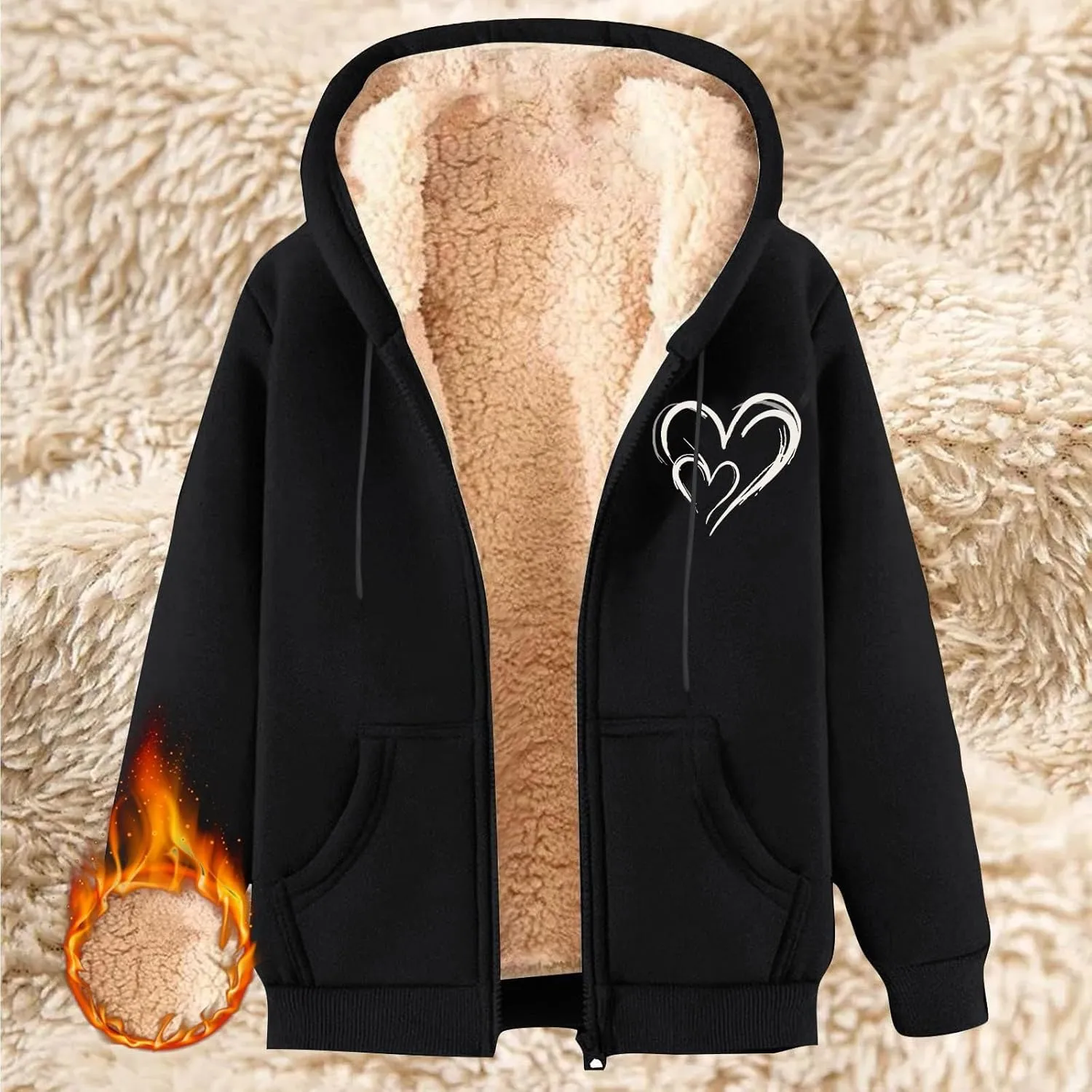 Womens Zip Up Hoodies Winter lightweight Fleece Lined Coats Comfy Warm Plus Size Sherpa Sweatshirt with Pockets