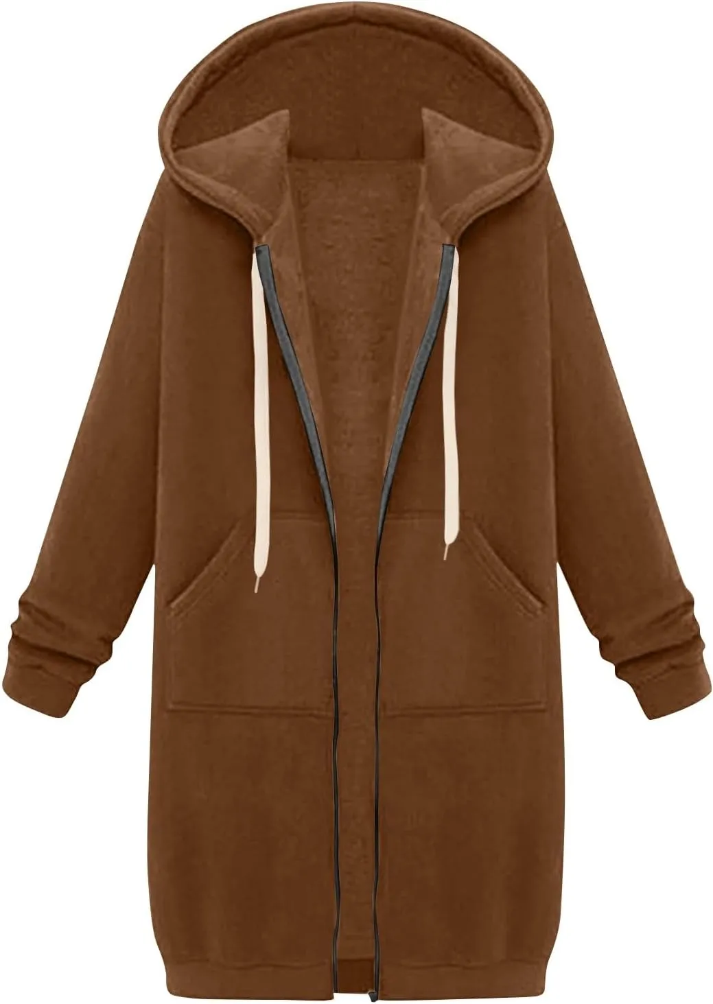 Women's Zip Up Long Hoodies Long Sleeve Drawstring Hooded Sweatshirts 2025 Fall Oversized Fleece Jackets with Pockets