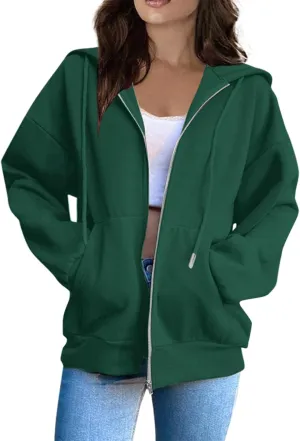 XIAXOGOOL Zipper Hoodie Women,Y2K Zip Up Hoodies For Woman Oversized Casual Basic Long Sleeve Sweatshirt Fall Workout Jackets