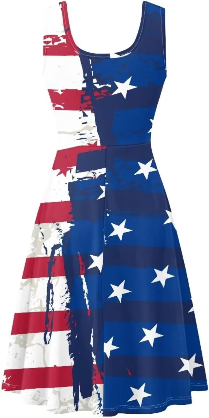 XS-4XL Dresses for Women Sleeveless Party Cocktail Swing Tank Sundress with Pocket