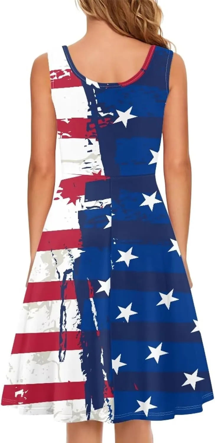 XS-4XL Dresses for Women Sleeveless Party Cocktail Swing Tank Sundress with Pocket