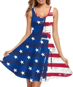 XS-4XL Dresses for Women Sleeveless Party Cocktail Swing Tank Sundress with Pocket
