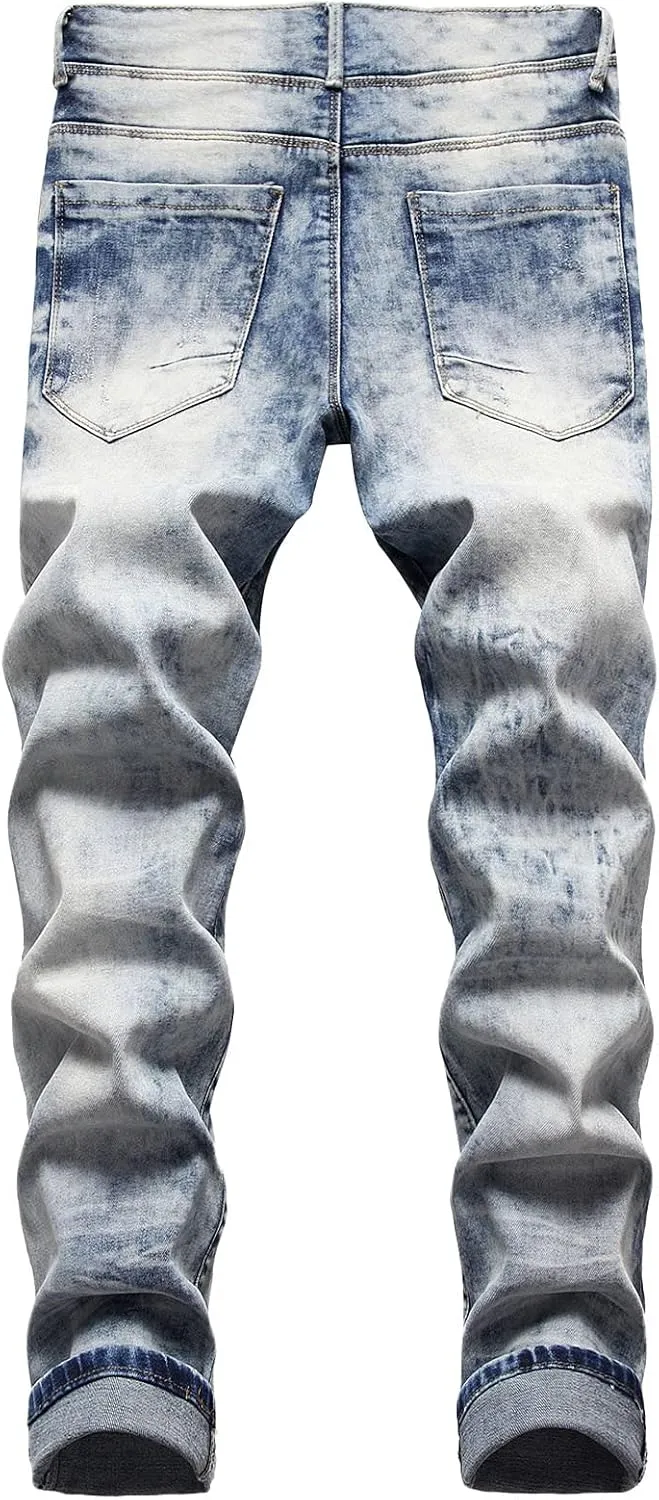 XUETON Mens Denim Pants Skinny Slim Fashion Streetwear Destroyed Distressed Straight Hip Hop Biker Stretchy Jeans