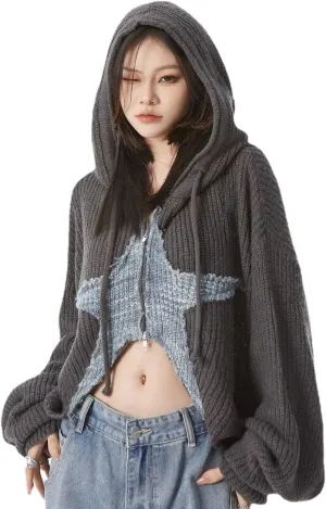 YELLOOP Y2K Hoodie for Women Zip Up Hoodie Women Oversized Hoodie for Women Cropped Sweater