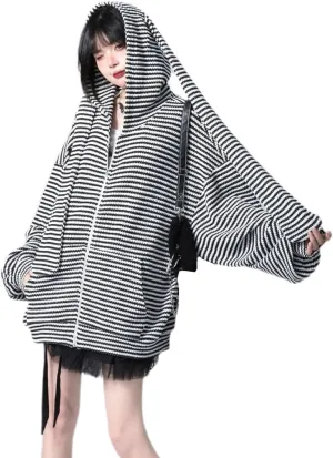 YEMOCILE Womens Kawaii Bunny Ear Oversized Hoodie Zip Up Long Sleeve Rabbit Hooded Sweatshirt
