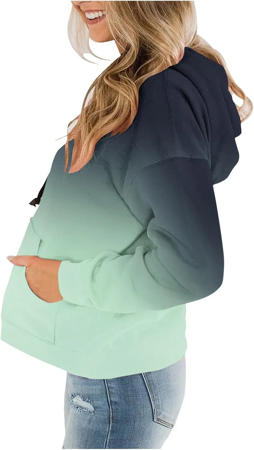 YRAETENM Hoodies for Women Fashion Crew Neck Long Sleeve Fleece Sweatshirts Oversized Lightweight Pullover Tops with Pocket