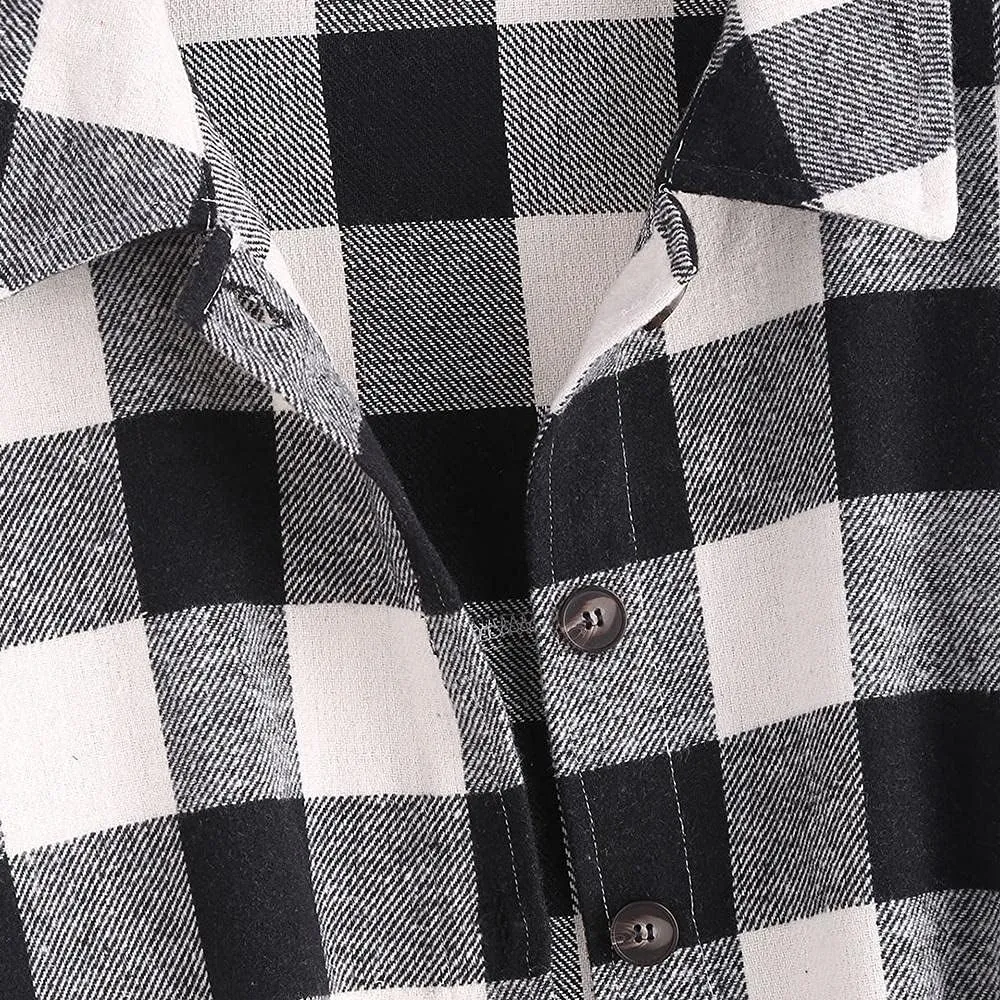 ZAFUL Women's Plaid Long Sleeve Shirt Button Down Thin Jacket Casual Flannel Plaid Shacket with Pocket