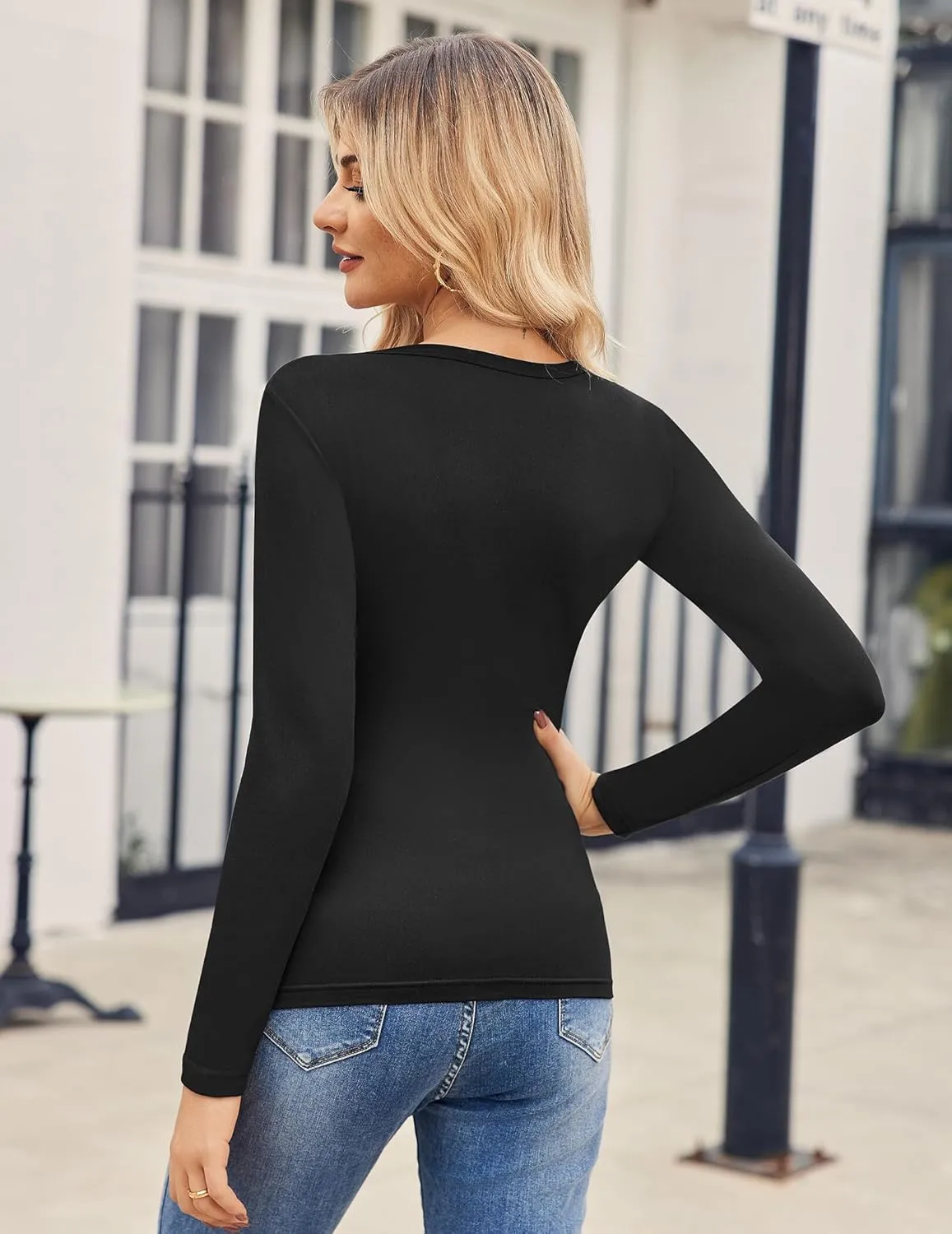 Zeagoo Women 2 Pack Long Sleeve Shirts V Neck T Shirts Casual Thermal Tops Slim Fit Basic Tight Tees Going Out Top