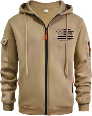 ZEFOTIM Mens Zip Up Hoodies American Flag Hoodie Fashion Funny Travel Long Sleeve Drawstring Sweatshirt with Pocket