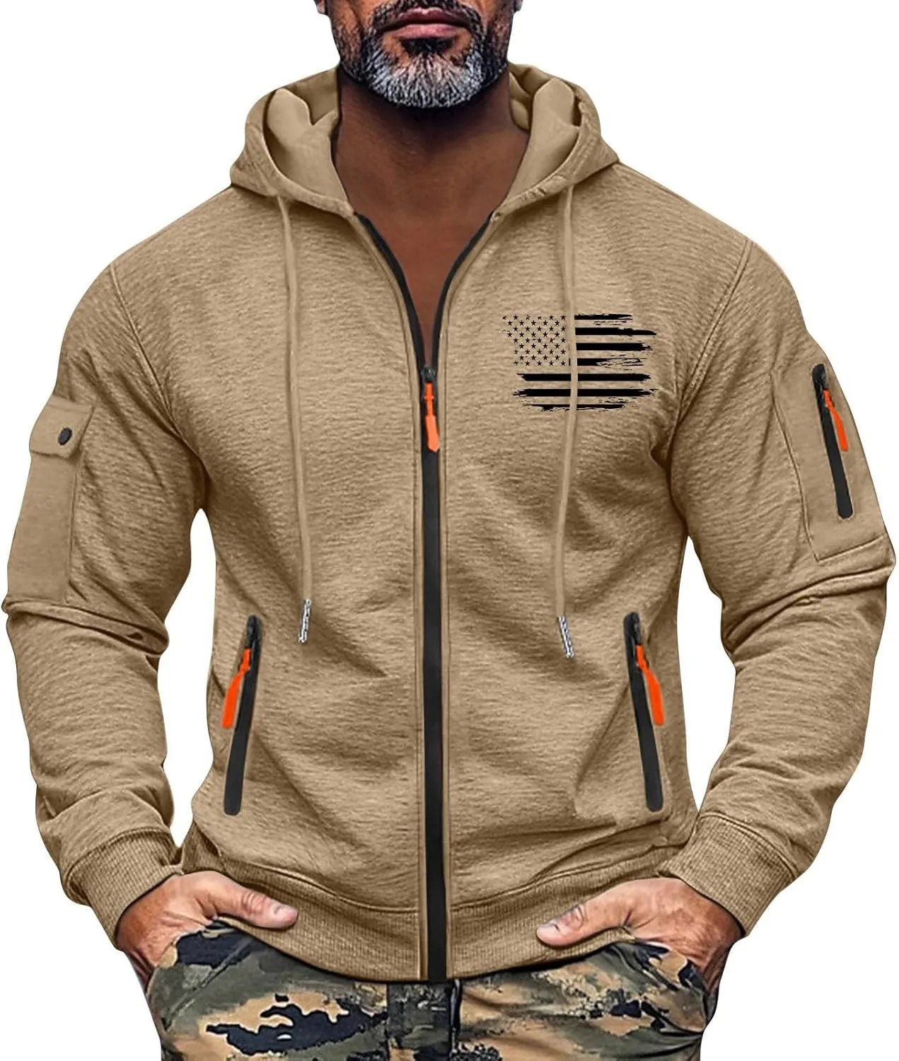 ZEFOTIM Mens Zip Up Hoodies American Flag Hoodie Fashion Funny Travel Long Sleeve Drawstring Sweatshirt with Pocket