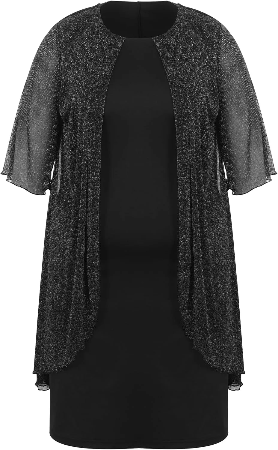 ZNU Plus Size Women Elegant Wedding Guest Mesh Dress Formal Gowns - 2025 Cocktail Party Midi Dress Half Sleeve