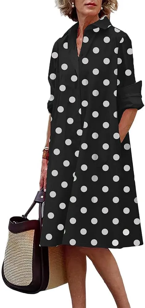 ZOCANIA Womens Button Down Linen Shirt Midi Dresses Long Sleeve Elegant Dress with Pockets
