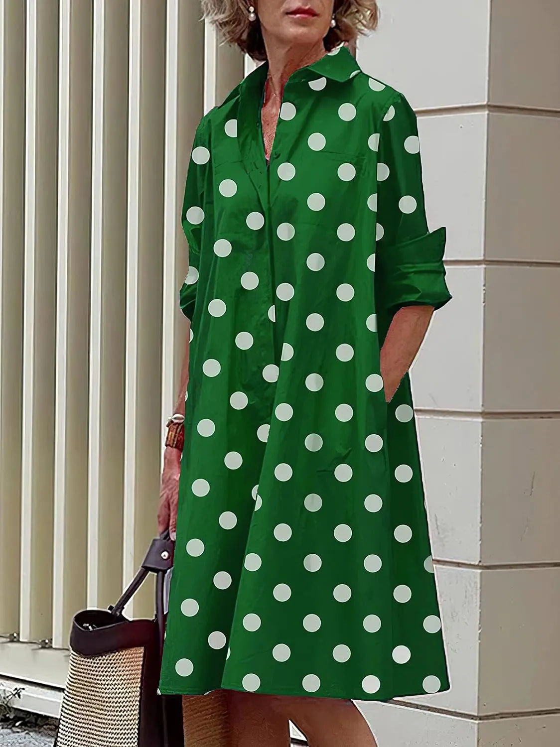 ZOCANIA Womens Button Down Linen Shirt Midi Dresses Long Sleeve Elegant Dress with Pockets
