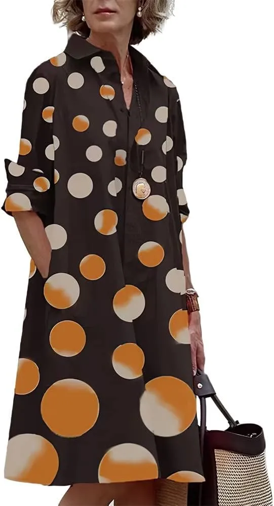 ZOCANIA Womens Button Down Linen Shirt Midi Dresses Long Sleeve Elegant Dress with Pockets