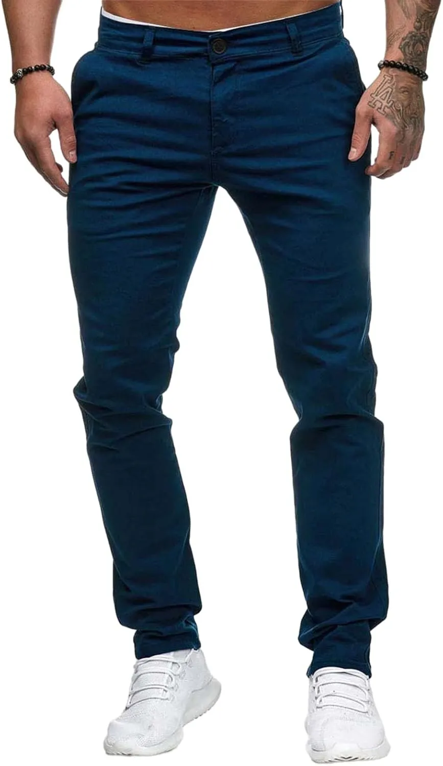 ZWRXW Men's Pants Slim Fit Casual Stretch Sweatpants Flat-Front Skinny Dress Comfy Chino Long Pant with Pockets